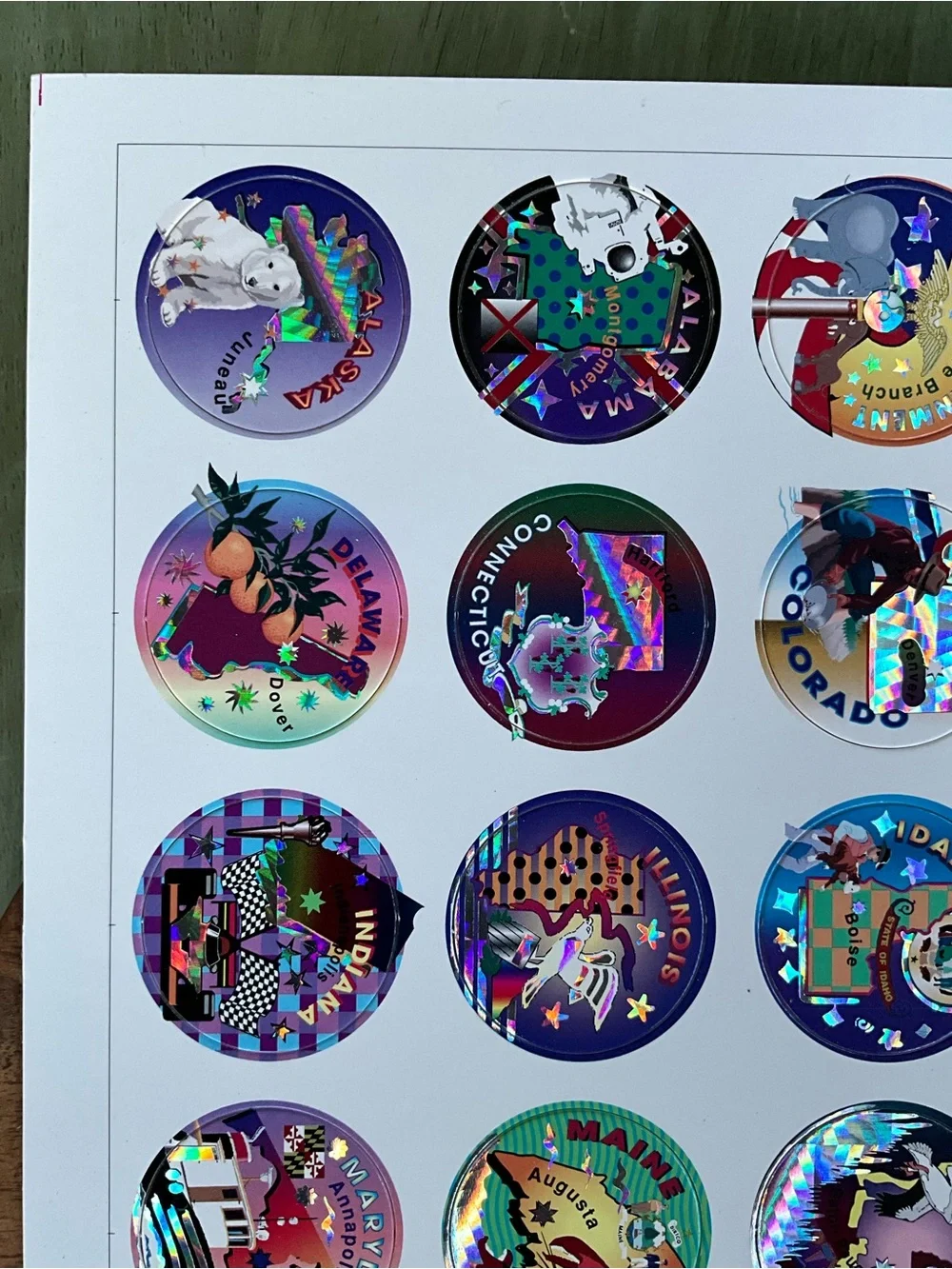 RARE Vintage 90s Uncut POG Sheet! 54 Holographic 50 US States & Govt CompleteSet